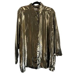 Vintage 80s Elizabeth Liz Claiborne bronze metallic slinky oversized button up